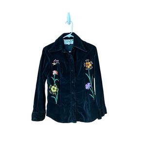 Womens Vintage Di Costa Black Velvet Embroidered Jacket Blazer Size 8 Hong Kong
